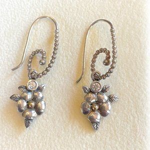 Two-tone flower Pandora earring charms with CZ gemstone